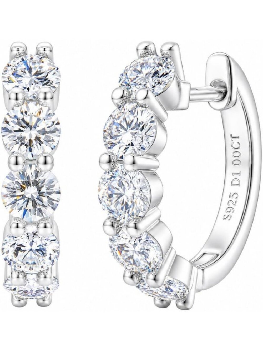 Moissanite Huggie Hoop Earrings in S925 Sterling Silver for Women & Men